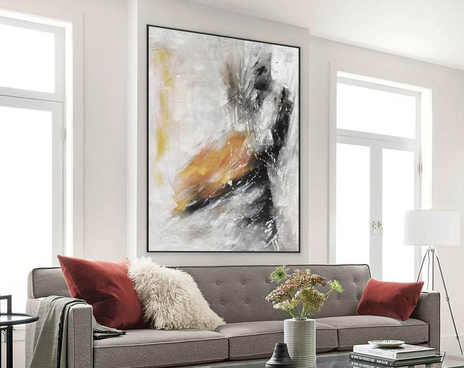 Days Handmade Hand-painted Modern Yellow Hallway Abstract Canvas Artwork S8464